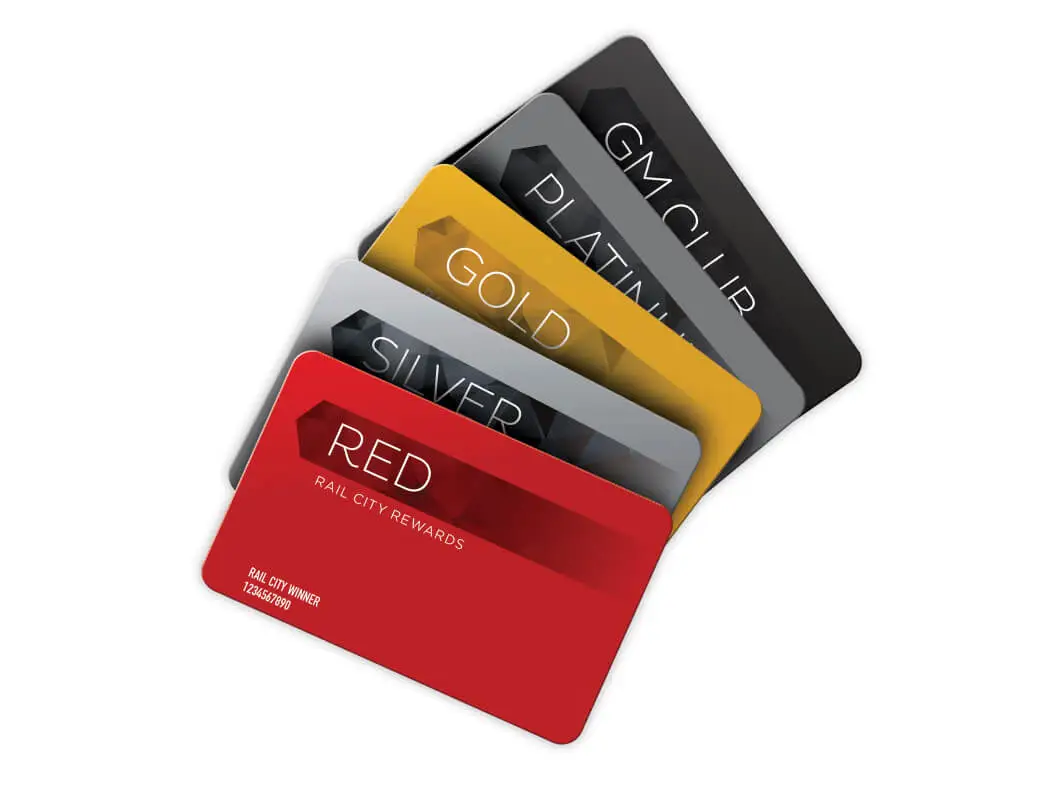 Casino rail city reward points cards with multiple color