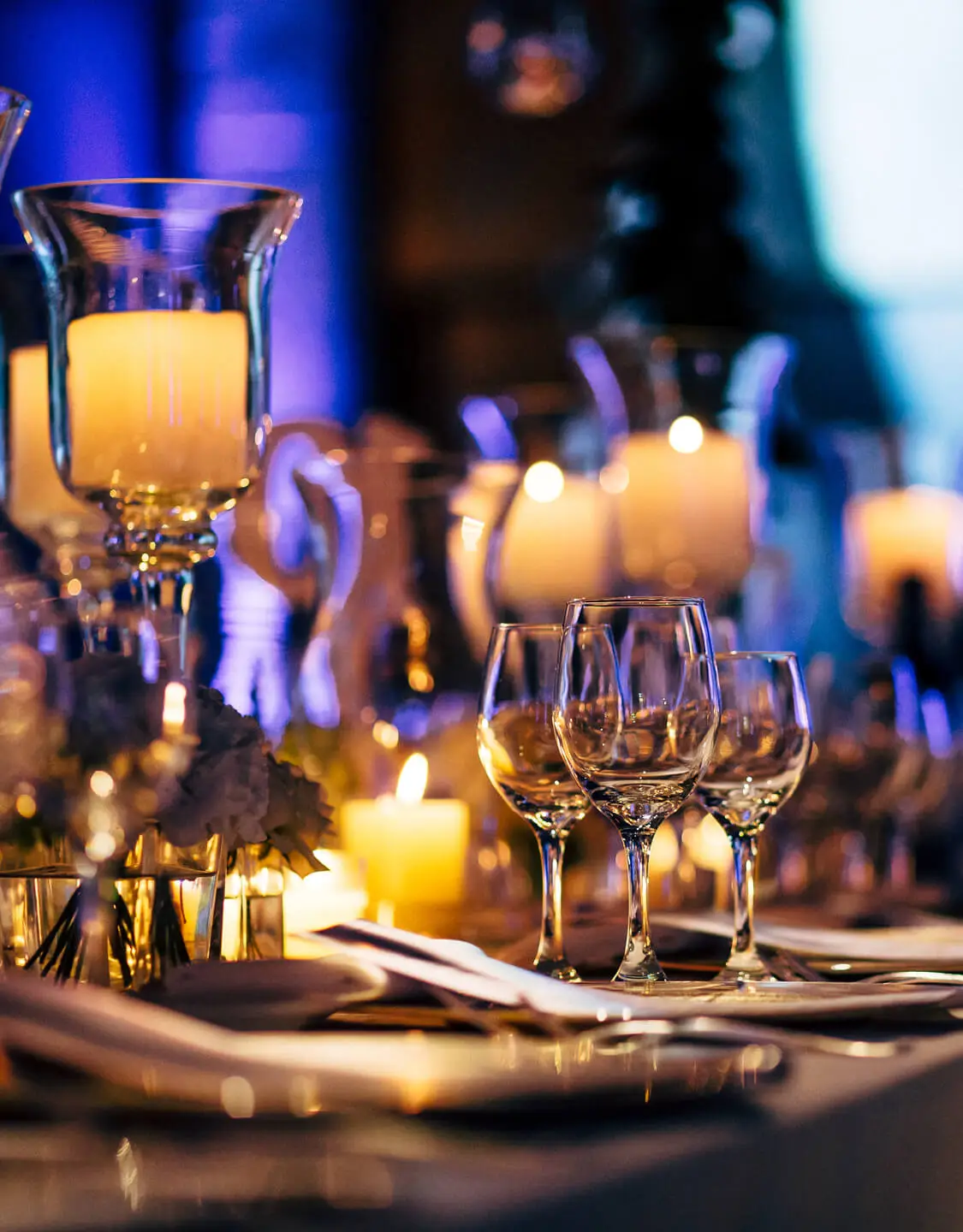 Candle light view with glasses on the table Banner - for mobile